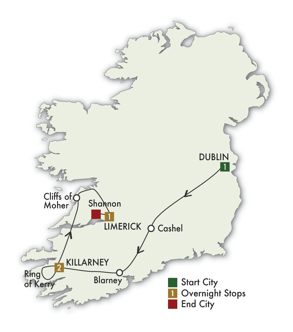 5 Day Taste Of Ireland - Tour C Itinerary Map