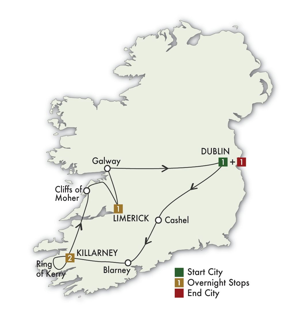 6 Day Taste Of Ireland - Tour D Itinerary Map