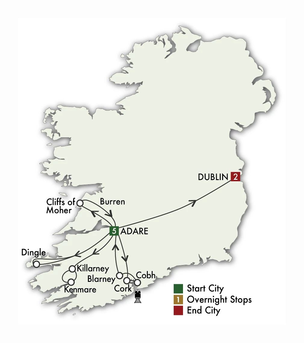8 Day Ireland South Daytripper Itinerary Map