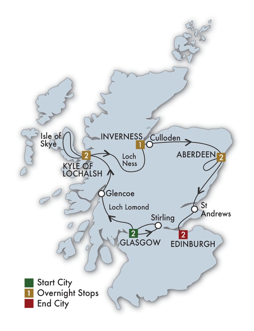 10 Day Scottish Clans & Castles Itinerary Map