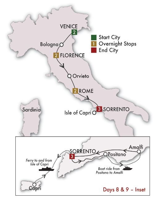 10 Day Taste Of Italy With Sorrento Itinerary Map